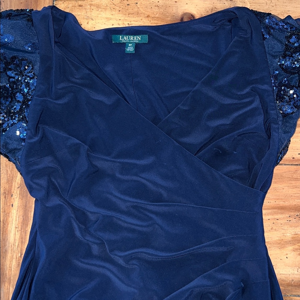 Lauren Ralph Lauren navy blue Sequin wrap dress 8P - Picture 6 of 11